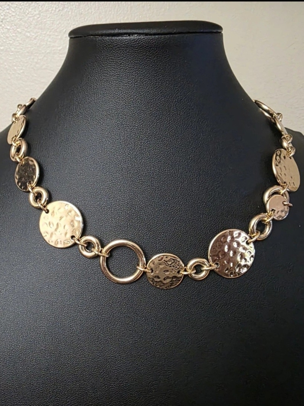Gold-Tone Hammered Disc Necklace  With Matching Earrings. Charming Charlie